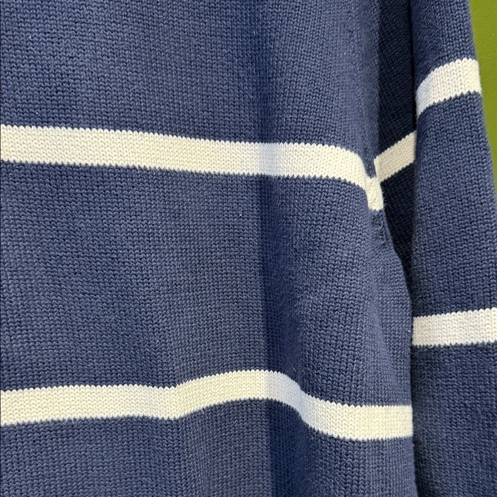 J. Crew Men's Navy and White Striped Crewneck Sweater